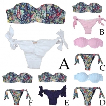 Sexy Contrast Color Printed Bandeau Bikini Set