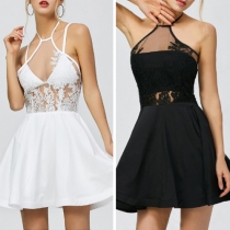 Sexy Backless See-through Lace Spliced Party Dress