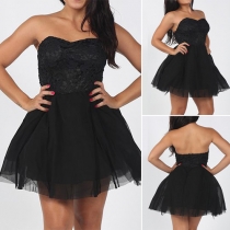 Sexy Strapless High Waist Gauze Spliced Hem Party Dress