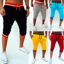 Fashion Contrast Color Elastic Waist Men's Cropped Pants