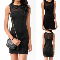Sexy See-through Gauze Spliced Sleeveless Slim Fit Dress