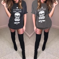 Fashion Short Sleeve Round Neck Skull Head printed T-shirt Dress