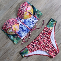 Sexy Printed Push-up Bandeau Bikini Set