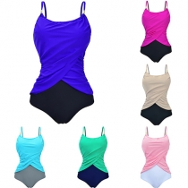 Sexy Backless Contrast Color Oversized One-piece Swimsuit
