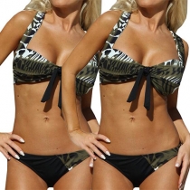 Sexy Printed Lace-up Halter Bikini Set