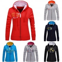 Fashion Letters Printed Long Sleeve Hooded Sweatshirt Coat