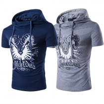 Fashion Printed Short Sleeve Hooded Men's Casual T-shirt
