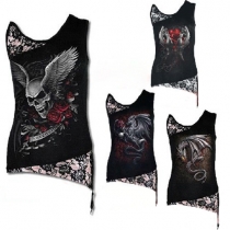 Fashion Printed Sleeveless Round Neck Casual T-shirt