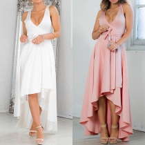 Sexy Deep V-neck Sleeveless High-low Hem Party Dress