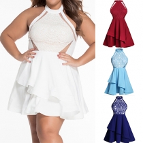 Sexy Off-shoulder Lace Spliced High Waist Dress