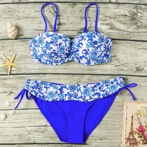 Sexy Blue & White Porcelain Printed Bikini Set