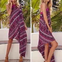 Bohemian Style One-shoulder Irregular Hem Printed Dress