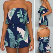 Sexy Strapless Ruffle High Waist Printed Romper