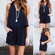 Sexy Backless V-neck Sleeveless Solid Color Romper