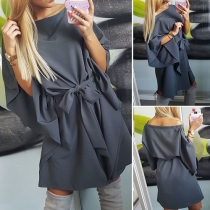 Sexy Off-shoulder Boat Neck 3/4 Sleeve Solid Color Irregular Dress