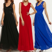 Sexy Lace Spliced Sleeveless V-neck Maxi Dress