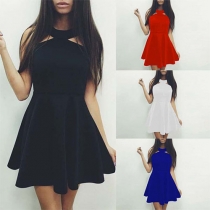 Elegant Solid Color Sleeveless Round Neck Dress