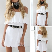 Fashion Sweet Solid Color Off-shoulder Ruffle Dress
