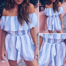 Sexy Off-shoulder Boat Neck Striped Romper