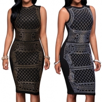 Fashion Sleeveless Round Neck Slim Fit Rhinestone Dress