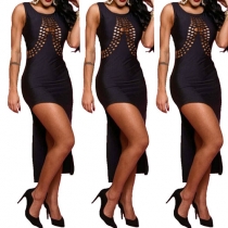 Sexy Sleeveless Round Neck Irregular Hem Hollow Out Party Dress