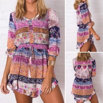 Fashion Half Sleeve Round Neck Irregular Hem Printed Dress