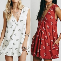 Sexy Backless Deep V-neck Sleeveless Printed Dress