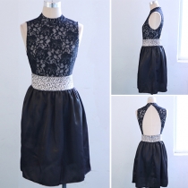 Sexy Backless Lace Spliced Sleeveless Party Dress