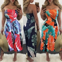 Sexy Strapless High Waist Printed Jumpsuit