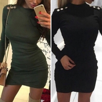 Fashion Solid Color Long Sleeve Mock Neck Slim Fit Dress