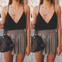 Sexy Backless Deep V-neck Contrast Color Cami Romper
