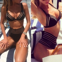 Sexy See-through Gauze Spliced High Waist Bikini Set