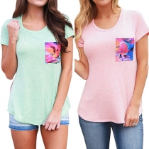 Fashion Short Sleeve Round Neck Printed Spliced T-shirt