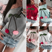 Fashion Cherry Printed Half Sleeve Round Neck T-shirt