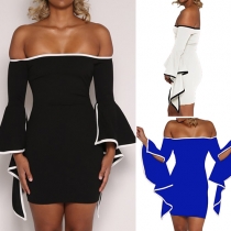 Sexy Off-shoulder Irregular Trumpet Sleeve Slim Fit Party Dress
