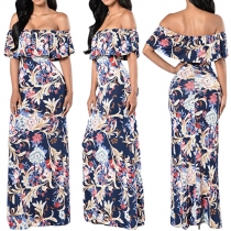 Sexy Off-shoulder Ruffle Printed Maxi Dress
