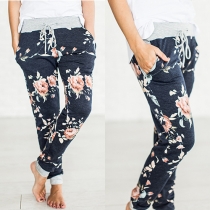 Fashion Lace-up Elastic Waist Printed Casual Pants