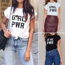 Fashion Rose Letters Printed Short Sleeve Round Neck T-shirt