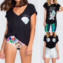 Fashion Short Sleeve Round Neck/V-neck Printed T-shirt