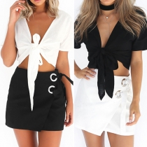 Fashion Solid Color High Waist Lace-up Bust Skirt