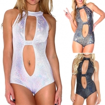 Sexy Backless Hollow out Mock Neck One-piece Swimsuit