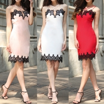 Sexy Backless Hollow Out Lace Spliced Slim Fit Party Dress