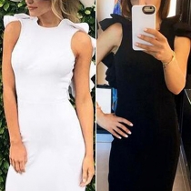 Sexy Backless Sleeveless Round Neck Slim Fit Ruffle Party Dress