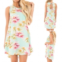 Fashion Sleeveless Round Neck Printed Shift Dress