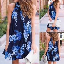 Fashion Sleeveless Mock Neck Printed Dress