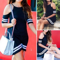 Sexy Off-shoulder Short Sleeve Slim Fit Contrast Color Dress