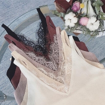 Sexy Lace Spliced V-neck Solid Color Knit Cami Top