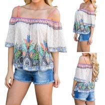 Sexy Off-shoulder Short Sleeve Printed Cami Top