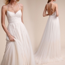 Sexy Backless Lace Spliced High Waist Evening Dress
