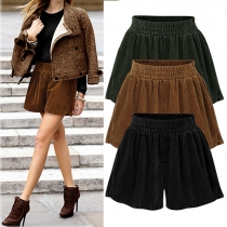 Fashion Solid Color Elastic Waist Shorts